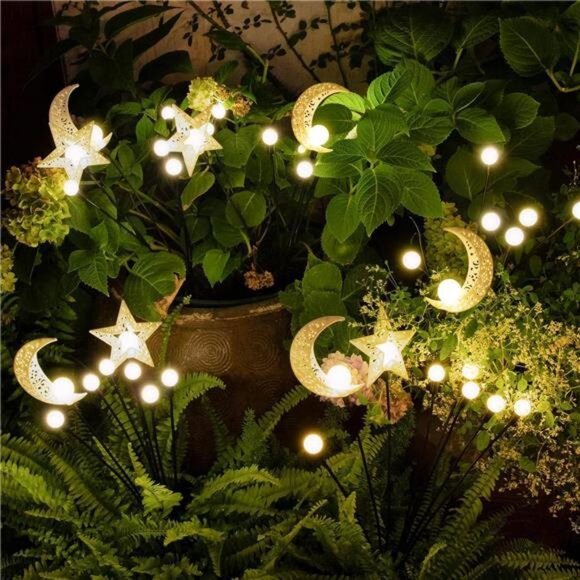 Solar Firefly Lights Outdoor Moon Star Sun Projection Stake Lights - Waterproof - Picture 6 of 7